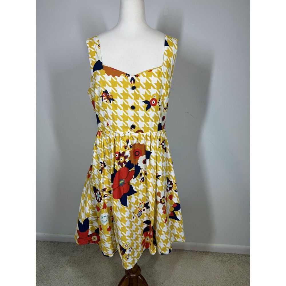 ModCloth Biking Thru Brussels Retro A Line Skater Dress Pin Up Style Floral Sz L